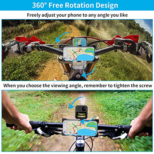 Soporte Movil Gopro [2 In 1], Wiecok Soporte Universal Manillar para Bicicleta y Motocicleta con Rotación 360°, Anti Vibración para 4.0-6.5 Smartphones & GoPro Hero, etc (Diámetro 16-60 mm)