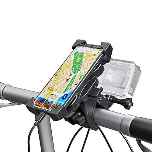 Soporte Movil Gopro [2 In 1], Wiecok Soporte Universal Manillar para Bicicleta y Motocicleta con Rotación 360°, Anti Vibración para 4.0-6.5 Smartphones & GoPro Hero, etc (Diámetro 16-60 mm)