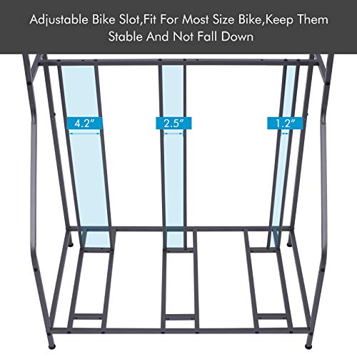 Soporte para Bicicletas, Soporte de Estacionamiento para 3 Bicicletas, Soporte para Almacenamiento en Garaje, Ranura para Bicicletas Ajustable de 3 Anchos para Montaña, Híbrido, Bicicletas para Niños