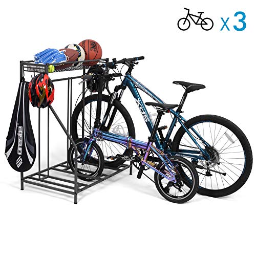 Soporte para Bicicletas, Soporte de Estacionamiento para 3 Bicicletas, Soporte para Almacenamiento en Garaje, Ranura para Bicicletas Ajustable de 3 Anchos para Montaña, Híbrido, Bicicletas para Niños