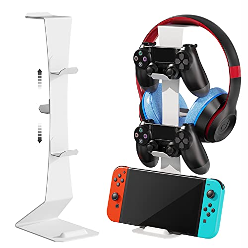 Soporte para Controlador de Juegos para Nintendo Switch/Xbox/Playstation PS4,Accesorios universales Gamepad,Controlador de Juego Dual MiiKARE y Soporte para Auriculares-Blanco