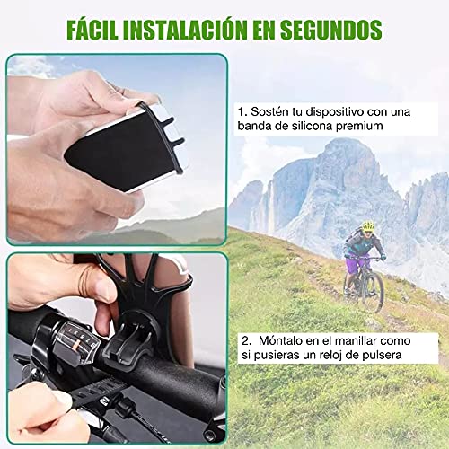 Soporte para Movil Bicicleta,Soporte Movil Moto,GPS Universal Rotación 360° Manillar,Soporte Desmontable Moto,Bici,Soporte Movil Carrito Bebe,Ajustable Silicona 4.5"-6.5"