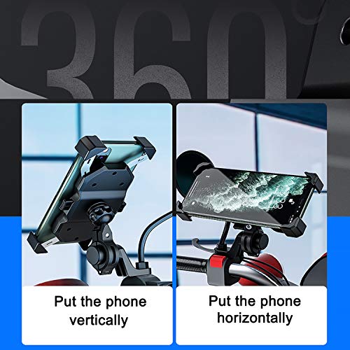 Soporte para teléfono de motocicleta, 2 en 1 QI inalámbrico y QC 3.0 USB Soporte para teléfono de motocicleta con 360 ° de rotación Ba ajustable para 4-7 pulgadas Smartphone Samsung / Huawei / Android