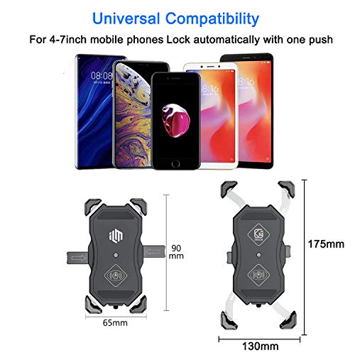 Soporte para teléfono de motocicleta, 2 en 1 QI inalámbrico y QC 3.0 USB Soporte para teléfono de motocicleta con 360 ° de rotación Ba ajustable para 4-7 pulgadas Smartphone Samsung / Huawei / Android