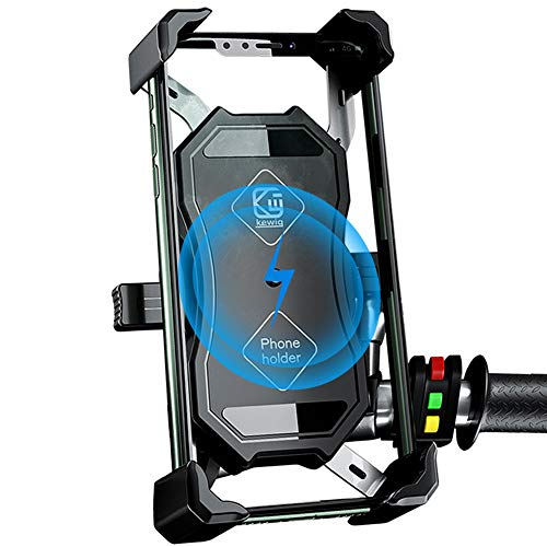 Soporte para teléfono de motocicleta, 2 en 1 QI inalámbrico y QC 3.0 USB Soporte para teléfono de motocicleta con 360 ° de rotación Ba ajustable para 4-7 pulgadas Smartphone Samsung / Huawei / Android