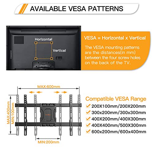 Soporte TV de Pared Articulado Inclinable y Giratorio para Pantallas de 37-70 Pulgadas, hasta 60 kg, MAX VESA 600x400mm