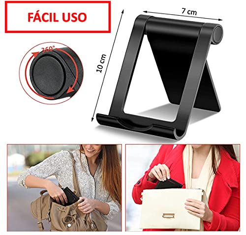 Soporte Universal Multiposición Ajustable para Móvil Tablet Smartphones 4”-11” para Mesa Escritorio Multiángulo Plegable Compatible con Todos los Modelos de móvil y Tablet (Negro)