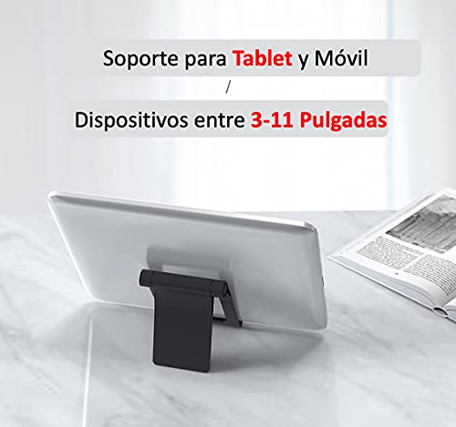Soporte Universal Multiposición Ajustable para Móvil Tablet Smartphones 4”-11” para Mesa Escritorio Multiángulo Plegable Compatible con Todos los Modelos de móvil y Tablet (Negro)