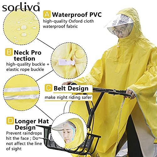 sorliva Resistente al Viento con Capucha - Chubasquero Poncho para Bicicleta y Ciclismo, Resistente al Viento con Capucha, 1 Pack de 1, Yeloow