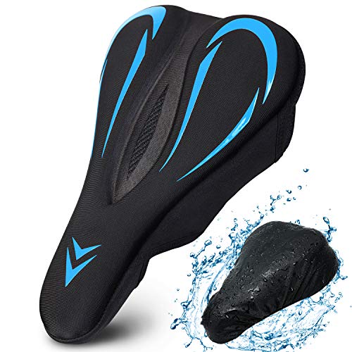 Souke Sports - Funda de Gel Asiento de Bicicleta, Mantilla de Bicicleta Estable y Transpirable con Funda Impermeable, Adecuada para Bicicletas de Exterior e Interior Azul