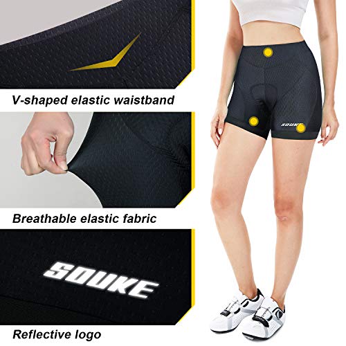 Souke Sports Pantalon Corto Ciclismo Mujer 4D Acolchado, Pantalones Corto Bicicleta Mujer, Pantalones Cortos De Ciclism Transpirables Antideslizante