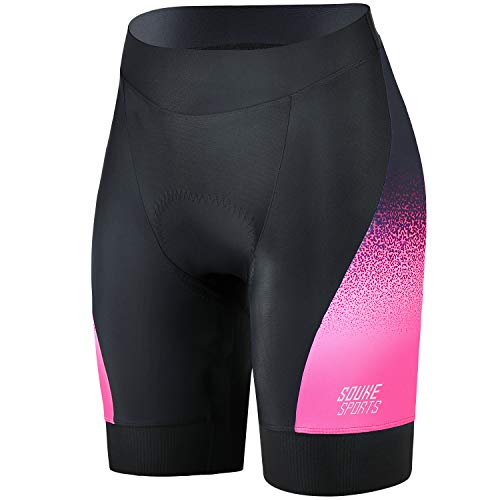 Souke Sports - Pantalones Cortos De Ciclismo para Mujer 4D Acolchados para Bicicleta De Carretera Pantalones Cortos Transpirables De Secado Rápido