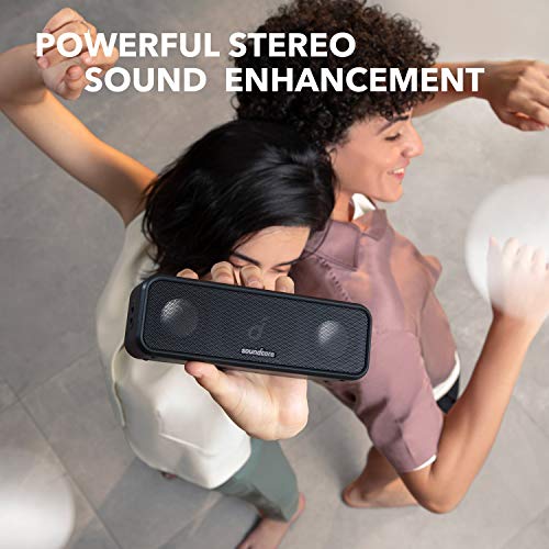 Soundcore de Anker 3 Altavoz Bluetooth con Sonido Estéreo, Diafragmas de Titanio Puro, Tecnologías PartyCast y BassUp, 24 h de Reproducción, Impermeabilidad IPX7, App EQ Personalizado, Uso en casa