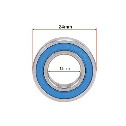 sourcing map 6901-2RS Profunda Ranura Bola Rodamientos 12mm x 24mm x 6mm Doble Sellado Cromado Acero Azul Cubierta P6(ABEC3) 2uds