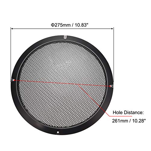 sourcing map Altavoz Rejilla Cubierta 10 Pulgadas 275mm Malla Decorativa Círculo Subwoofer Guardia Protector Negro