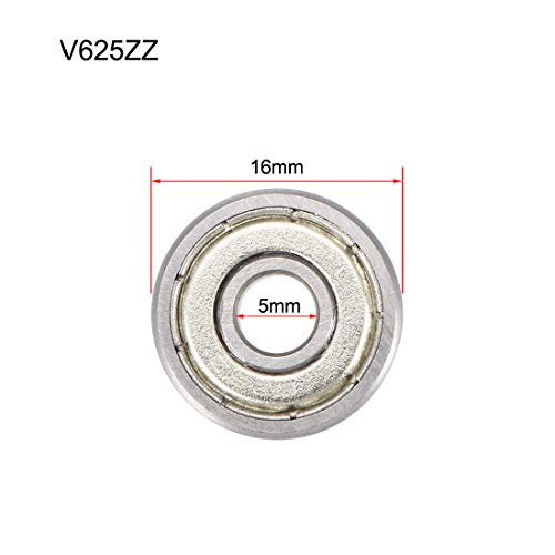 sourcing map Rodamientos Bola Acero Cromado Guía V625ZZ V Surco Profundo 5mmx16mmx5mm Metálico Doble Protegido (GCr15) 10Uds