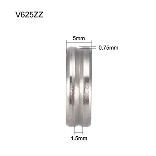 sourcing map Rodamientos Bola Acero Cromado Guía V625ZZ V Surco Profundo 5mmx16mmx5mm Metálico Doble Protegido (GCr15) 10Uds