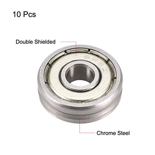 sourcing map Rodamientos Bola Acero Cromado Guía V625ZZ V Surco Profundo 5mmx16mmx5mm Metálico Doble Protegido (GCr15) 10Uds