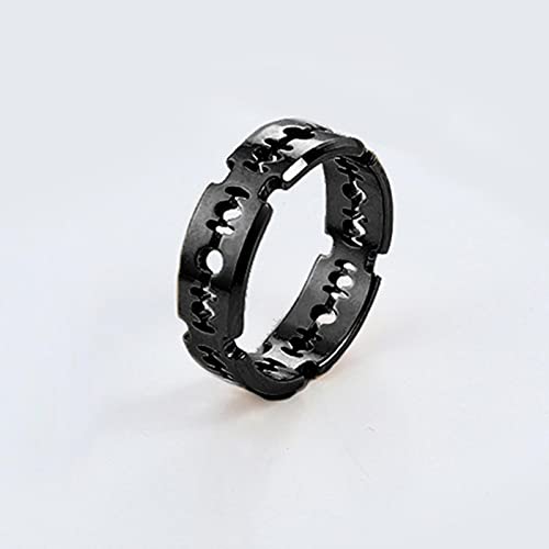 SPACELQ Charm Exagerated Titanium Steel Blade Rock Punk Razor Razor Anillo de Acero Inoxidable Party Damas Joyería de Moda