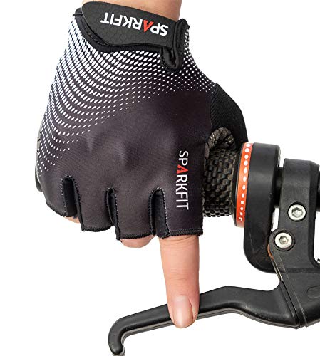 SPARKFIT Guantes de Ciclismo Cortos para Bicicletas de Carretera y Montaña, Guantes para Bicis MTB con Palma Antideslizante Amortiguadora, Lycra Ligera Que Absorbe la Humedad, Compresión Ajustada