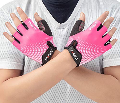 SPARKFIT Guantes de Ciclismo Cortos para Bicicletas de Carretera y Montaña, Guantes para Bicis MTB con Palma Antideslizante Amortiguadora, Lycra Ligera Que Absorbe la Humedad, Compresión Ajustada