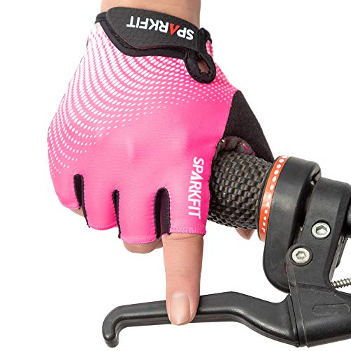 SPARKFIT Guantes de Ciclismo Cortos para Bicicletas de Carretera y Montaña, Guantes para Bicis MTB con Palma Antideslizante Amortiguadora, Lycra Ligera Que Absorbe la Humedad, Compresión Ajustada