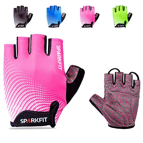 SPARKFIT Guantes de Ciclismo Cortos para Bicicletas de Carretera y Montaña, Guantes para Bicis MTB con Palma Antideslizante Amortiguadora, Lycra Ligera Que Absorbe la Humedad, Compresión Ajustada