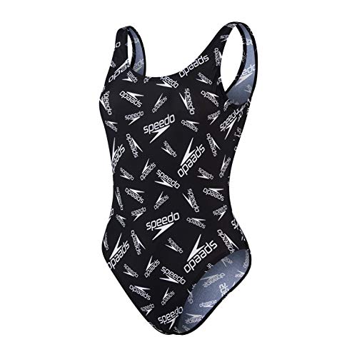 Speedo Allover Deep U-Back 1 Piece Swimsuit, Mujer, Black/White, 34 (UK 12)