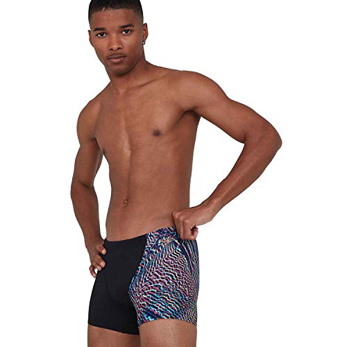 Speedo Allover Digital V-Cut Aquashort Bañador De Competición, Hombre, Black/Green Glow/Electric Pink, 28