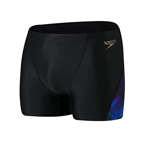 Speedo Allover V-Cut Aquashort Am Bañador de competición, Hombre, Black/Violet/Pool, 32