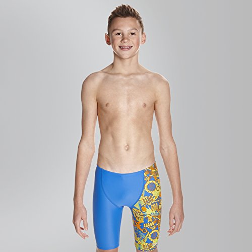 Speedo - Bañador para niño con Panel de Corte en V, Ignition Flareallover V Cut Panel Jammer, Niños, Color Azul y Naranja, tamaño 26