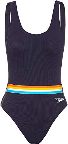 Speedo Belted Deep U-Back 1 Piece Bañador, Mujer, True Navy/Orange Fizz/Mango/Sky Blue/Blue Bay, 36