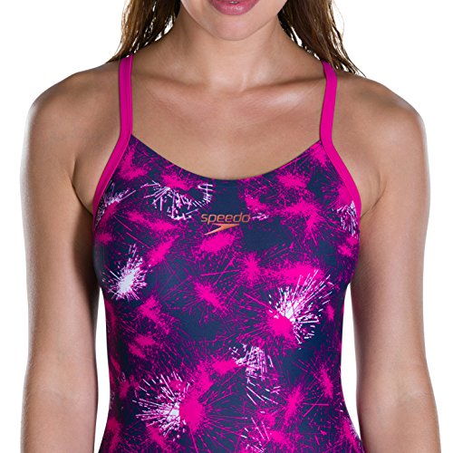 Speedo Blast Light Allower Thin Strap Muscle Back Bañador para Mujer, Mujer, Traje de baño de una Pieza, 810823C521, Azul Marino 34/Rosa eléctrico/Blanco, 30