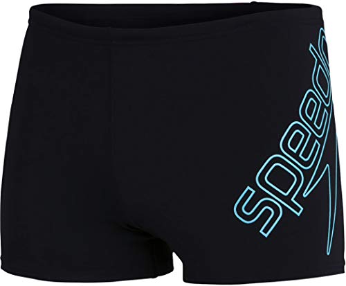 Speedo Boom Logo Placement Aqua Short - Pantalón Corto para Hombre, Hombre, Swim Briefs, 812417F888, Negro/Light Adriatic, Large