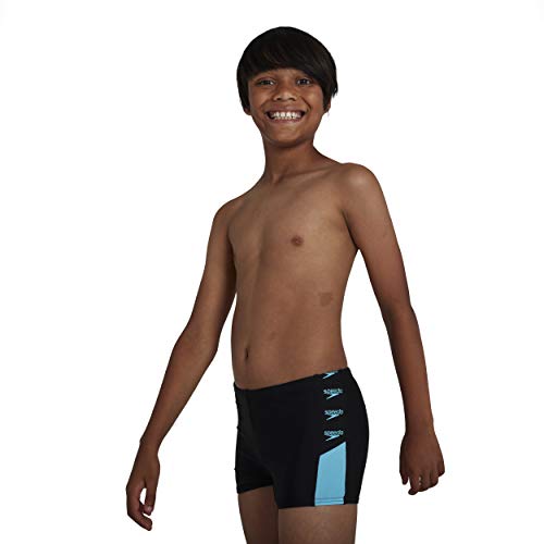 Speedo Boom Logo Splice Calzoncillos de Natación, Niños, Negro (Noir/Light Adriatic), 28 (9-10 Años)