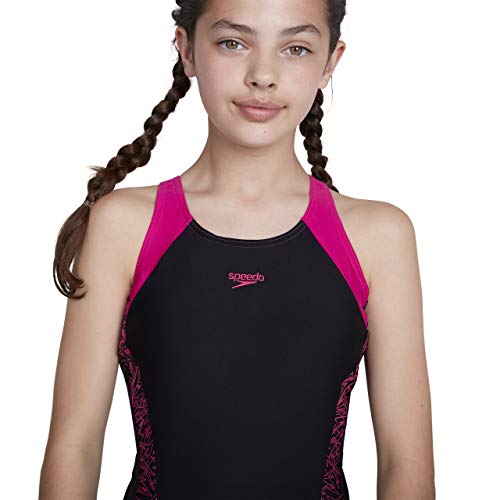 Speedo Boom Splice Muscleback, Bañador para Niña, Negro (Black/Electric Pink), 26