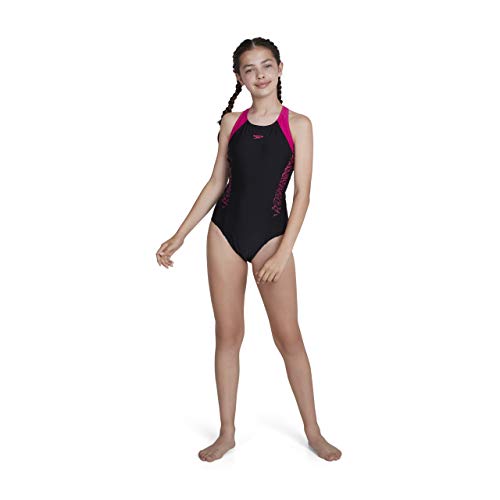 Speedo Boom Splice Muscleback, Bañador para Niña, Negro (Black/Electric Pink), 26