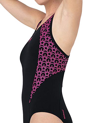 Speedo Boom Splice Muscleback Bañadores de Mujer para Natación, Color Negra/Rosa eléctrico, Talla 44