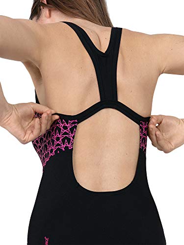 Speedo Boom Splice Muscleback Bañadores de Mujer para Natación, Color Negra/Rosa eléctrico, Talla 46