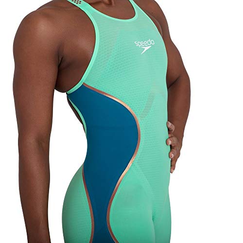 Speedo Fastskin LZR Pure Intent Openback Kneeskin Traje de baño, Mujer, Green Glow/Nordic Teal/Rose Gold/White, 24