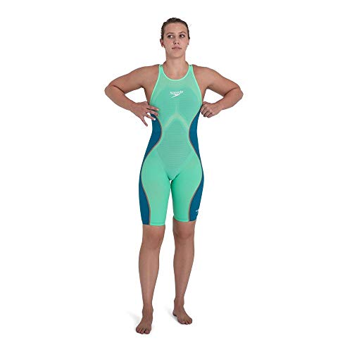 Speedo Fastskin LZR Pure Intent Openback Kneeskin Traje de baño, Mujer, Green Glow/Nordic Teal/Rose Gold/White, 24