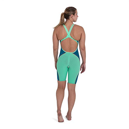 Speedo Fastskin LZR Pure Intent Openback Kneeskin Traje de baño, Mujer, Green Glow/Nordic Teal/Rose Gold/White, 24