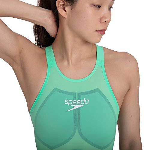 Speedo Fastskin LZR Pure Valor Openback Kneeskin Traje de baño, Mujer, Green Glow/Nordic Teal/White, 26