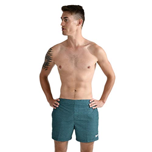 Speedo Hombre Vintage Leisure 14" Bañador para Hombre, Black/Nordic Teal, Medium