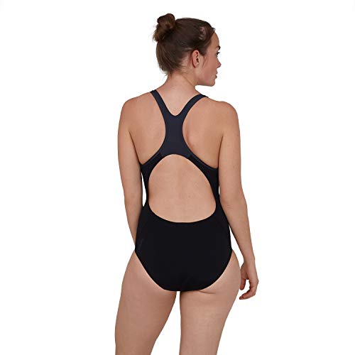 Speedo Laneback con Inserto Bañador, Mujer, Negro/Gris óxido, 11-12