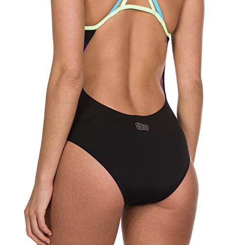 Speedo Neon Fan Placement Crossback Bañador, Mujer, Neon Fan Blk/BRT Zst/Aqua, 30 (ES 36)