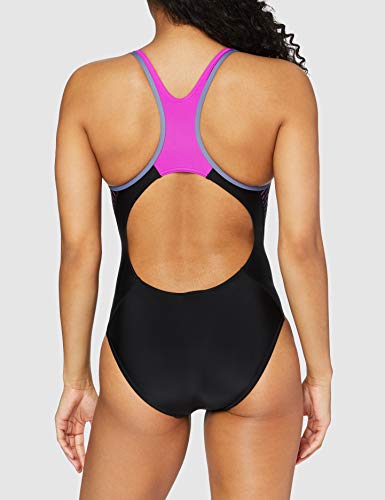 Speedo Placement Laneback Bañador, Mujer, Negro (Black/Violet), 32