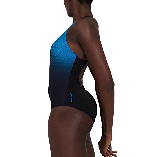 Speedo Placement Medalist Bañador, Mujer, Multicolor (Black/Pool/Violet/Fluo Yellow), 36