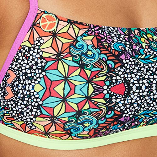 Speedo Psychedelic Dreams Crossback Top AF Parte Inferior Bikini, Mujer, Black/Bright Zest/Neon Orchid/Jewel Pink, 34