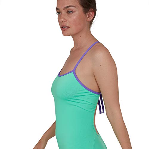 Speedo Solid Tie-Back 1 Piece Traje De Baño, Mujer, Green Glow/Ultra Violet/Black, 32